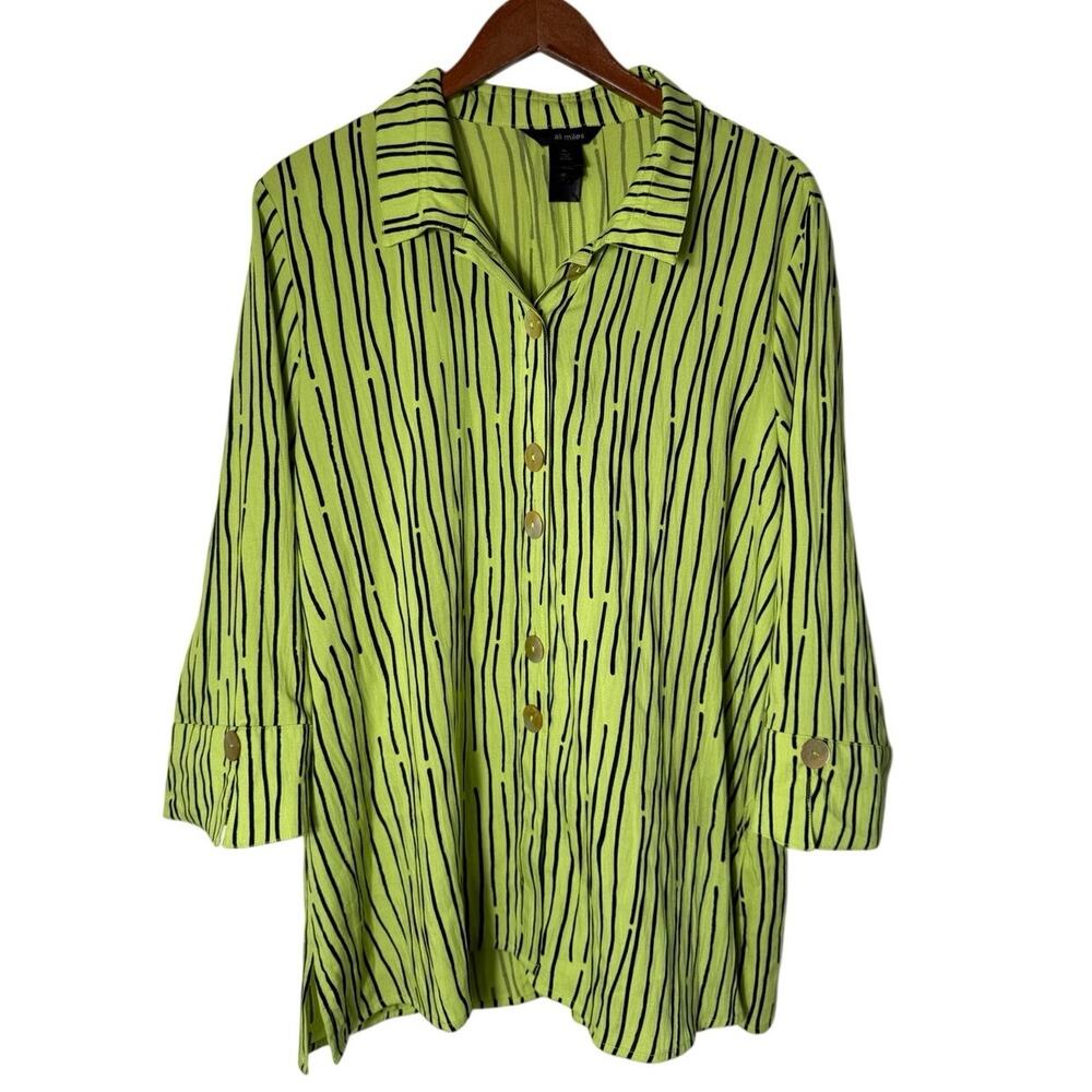 Ali Miles XL Citron Green Lagenlook Oversized Abalone Buttons Tunic Shacket Top
